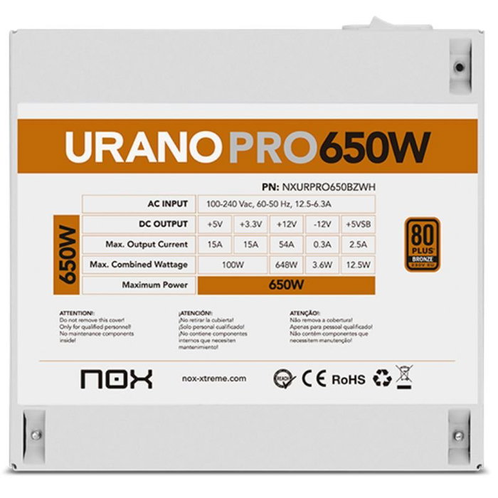 Nox Urano PRO White 650W Bronze ATX Blanca